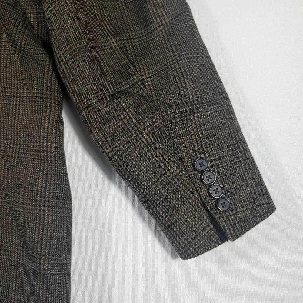 Lauren Ralph Lauren Sport Coat Mens 44L Brown Glen Plaid 100% Wool Blazer Jacket